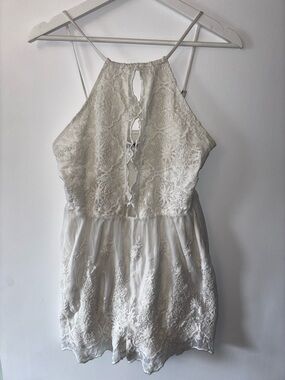 Express White Lace Halter Romper